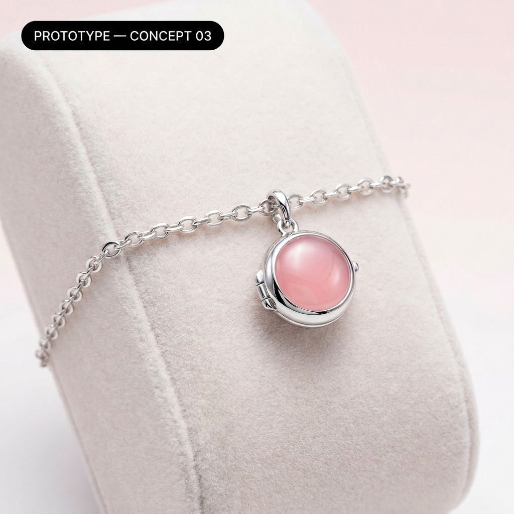 Concept 03 — silver chain bracelet with chrome lip pod (prototype)